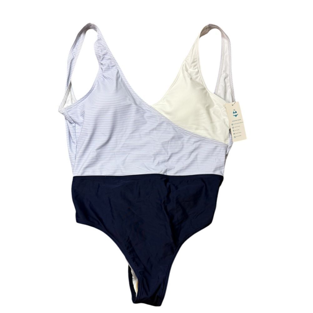 Beachsissi Blue & White Striped One Piece Nautical Swimsuit